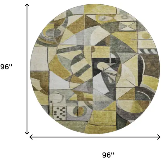 8' Brown Black And Gray Abstract Washable Round Rug With UV Protection Photo 9