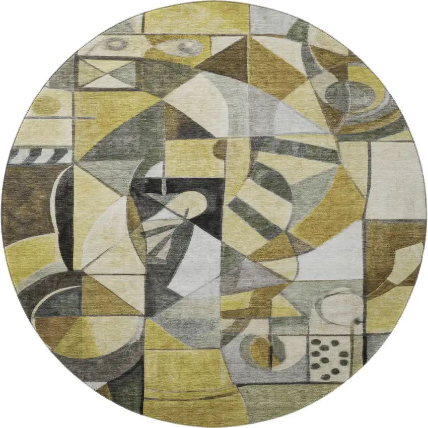 8' Brown Black And Gray Abstract Washable Round Rug With UV Protection Photo 3