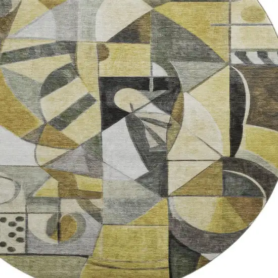 8' Brown Black And Gray Abstract Washable Round Rug With UV Protection Photo 2