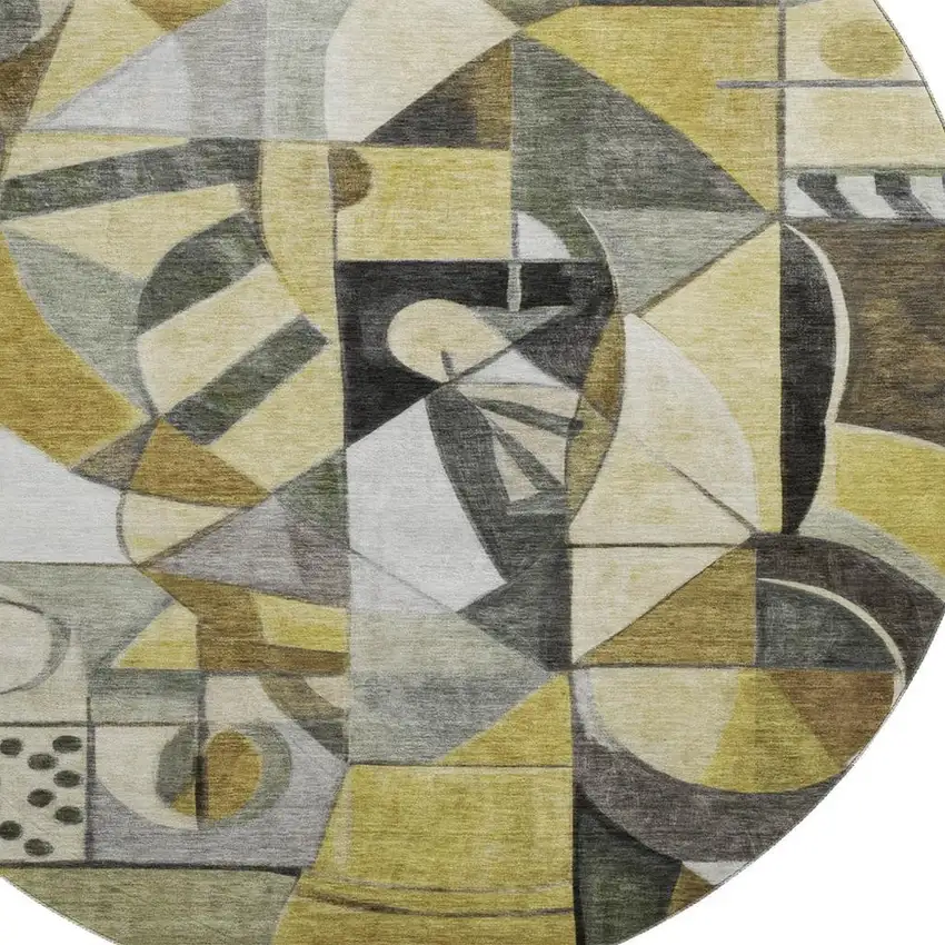 8' Brown Black And Gray Abstract Washable Round Rug With UV Protection Photo 2