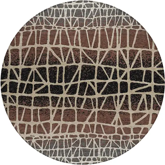 8' Brown Black And Gray Round Geometric Washable Indoor Outdoor Area Rug Photo 1