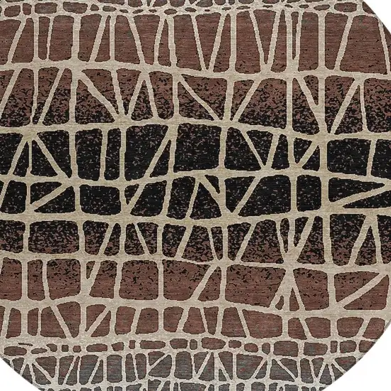 8' Brown Black And Gray Round Geometric Washable Indoor Outdoor Area Rug Photo 2