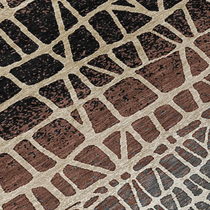 8' Brown Black And Gray Round Geometric Washable Indoor Outdoor Area Rug Photo 9