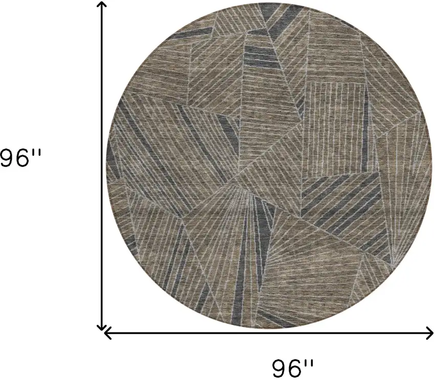 8' Brown Black And Gray Round Geometric Washable Indoor Outdoor Area Rug Photo 3