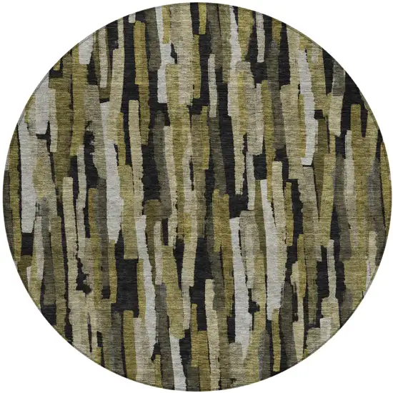 8' Brown Black And Green Round Striped Washable Indoor Outdoor Area Rug Photo 2