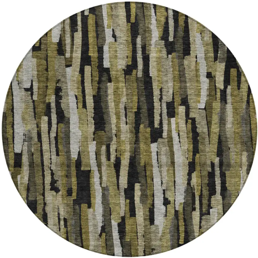 8' Brown Black And Green Round Striped Washable Indoor Outdoor Area Rug Photo 2