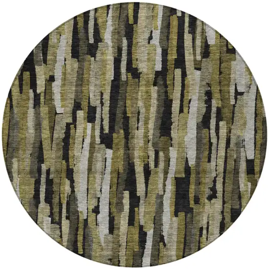 8' Brown Black And Green Round Striped Washable Indoor Outdoor Area Rug Photo 6