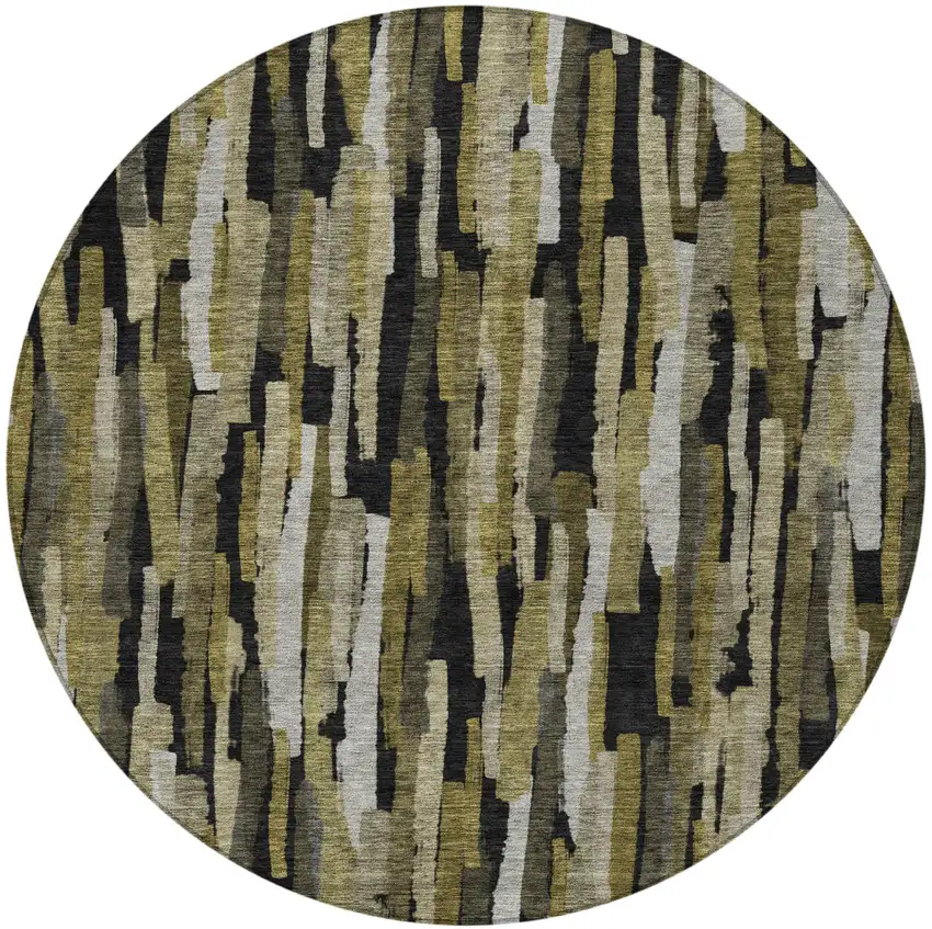 8' Brown Black And Green Round Striped Washable Indoor Outdoor Area Rug Photo 6