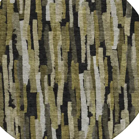 8' Brown Black And Green Round Striped Washable Indoor Outdoor Area Rug Photo 5