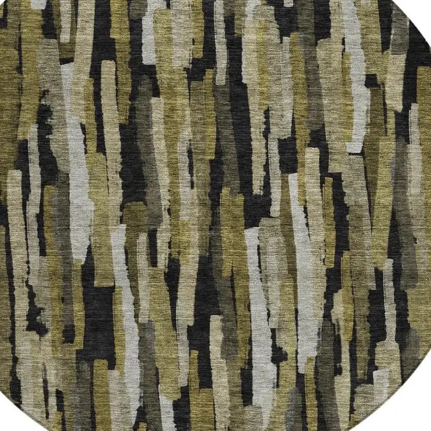 8' Brown Black And Green Round Striped Washable Indoor Outdoor Area Rug Photo 5