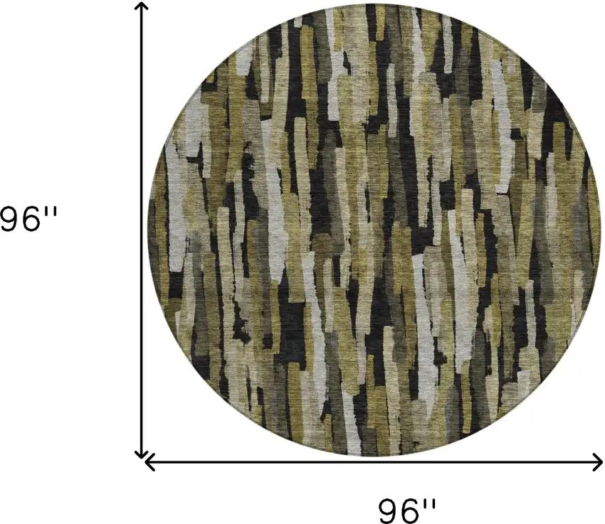 8' Brown Black And Green Round Striped Washable Indoor Outdoor Area Rug Photo 9