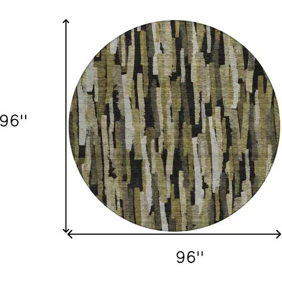 8' Brown Black And Green Round Striped Washable Indoor Outdoor Area Rug Photo 9
