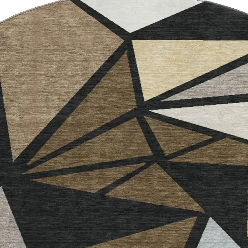 8' Brown Black And Ivory Geometric Washable Round Rug With UV Protection Photo 3