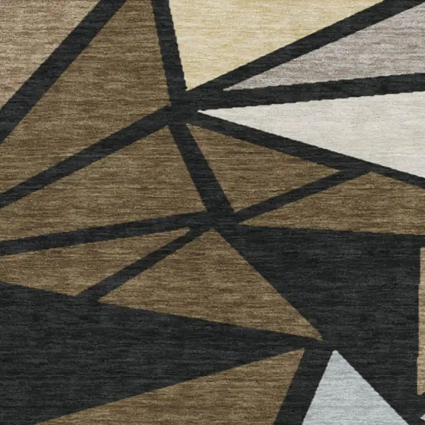 8' Brown Black And Ivory Geometric Washable Round Rug With UV Protection Photo 2