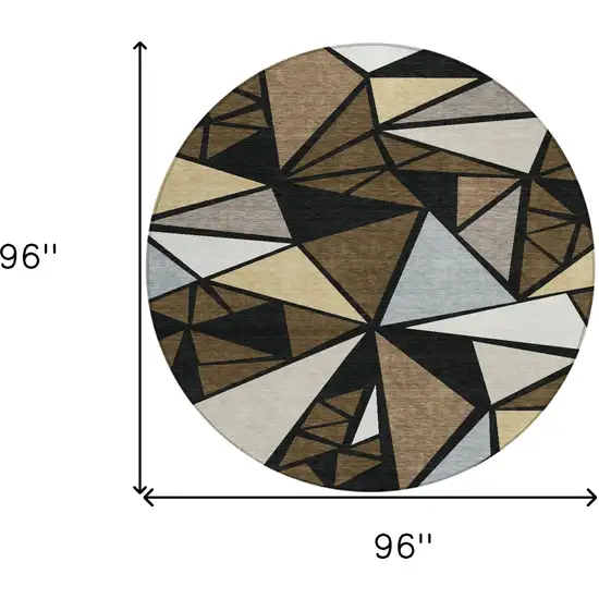8' Brown Black And Ivory Round Geometric Washable Indoor Outdoor Area Rug Photo 3