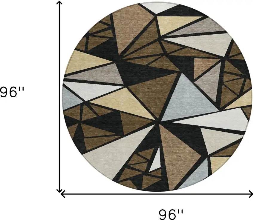 8' Brown Black And Ivory Round Geometric Washable Indoor Outdoor Area Rug Photo 3