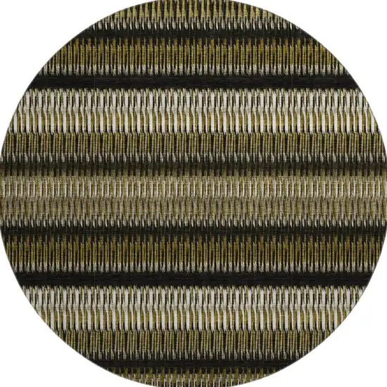 8' Brown Black And Ivory Striped Washable Round Rug With UV Protection Photo 3