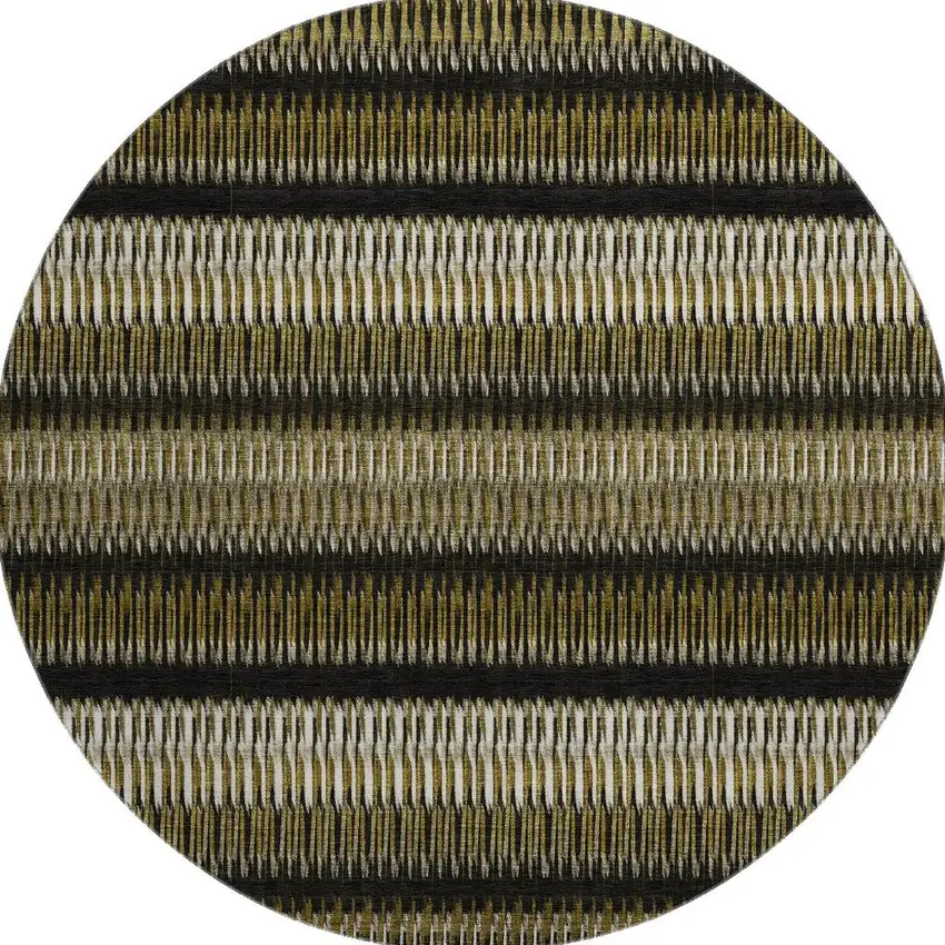 8' Brown Black And Ivory Striped Washable Round Rug With UV Protection Photo 3