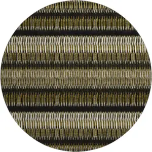 Photo of 8' Brown Black And Ivory Striped Washable Round Rug With UV Protection