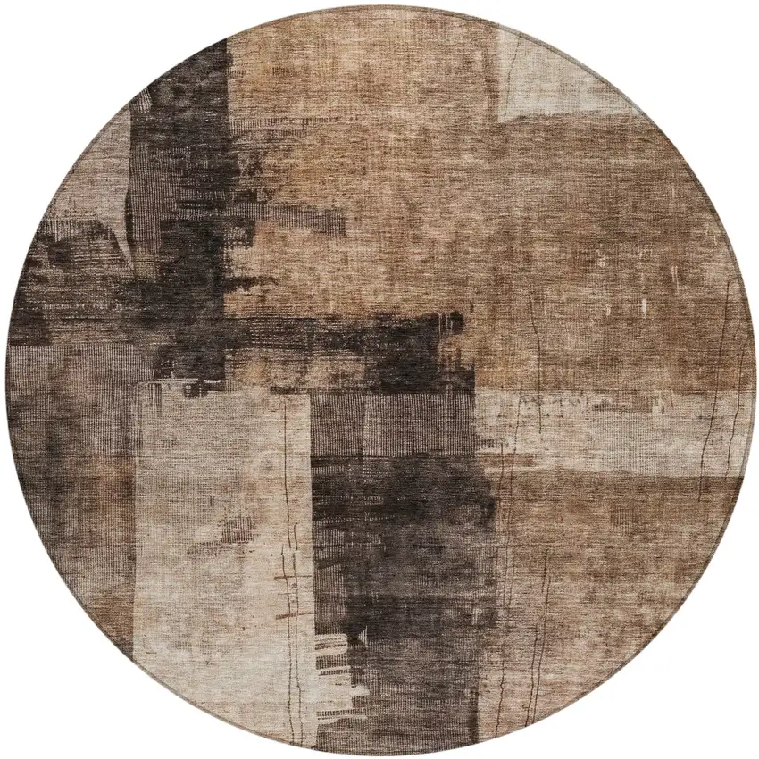 8' Brown Black And Tan Round Abstract Washable Indoor Outdoor Area Rug Photo 2