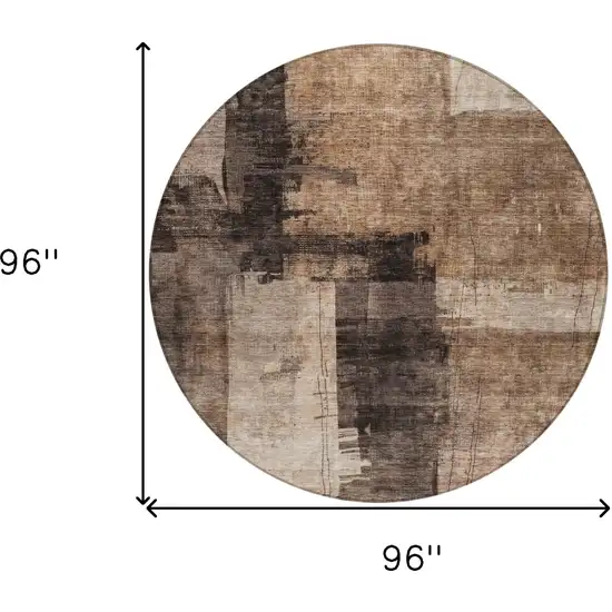 8' Brown Black And Tan Round Abstract Washable Indoor Outdoor Area Rug Photo 3