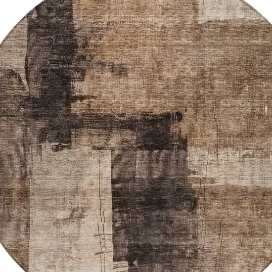8' Brown Black And Tan Round Abstract Washable Indoor Outdoor Area Rug Photo 4