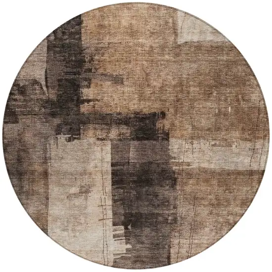 8' Brown Black And Tan Round Abstract Washable Indoor Outdoor Area Rug Photo 5