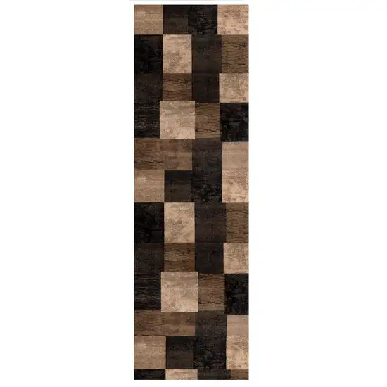 13' Brown Black and Tan Geometric Power Loom Runner Rug Photo 2