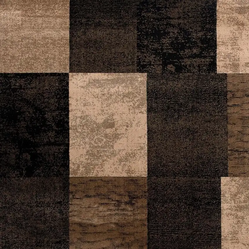 13' Brown Black and Tan Geometric Power Loom Runner Rug Photo 4