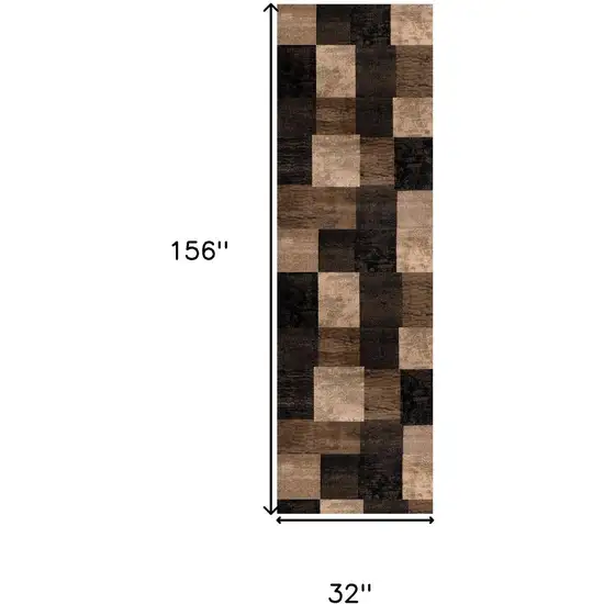 13' Brown Black and Tan Geometric Power Loom Runner Rug Photo 3