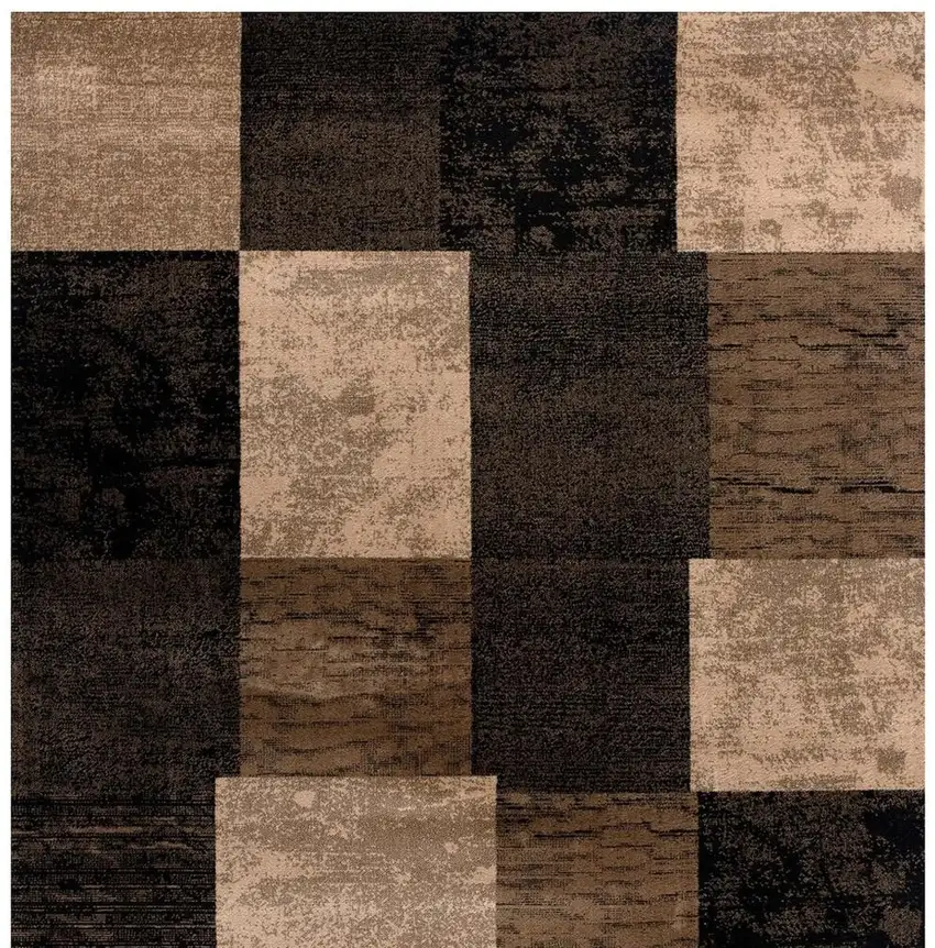 13' Brown Black and Tan Geometric Power Loom Runner Rug Photo 5