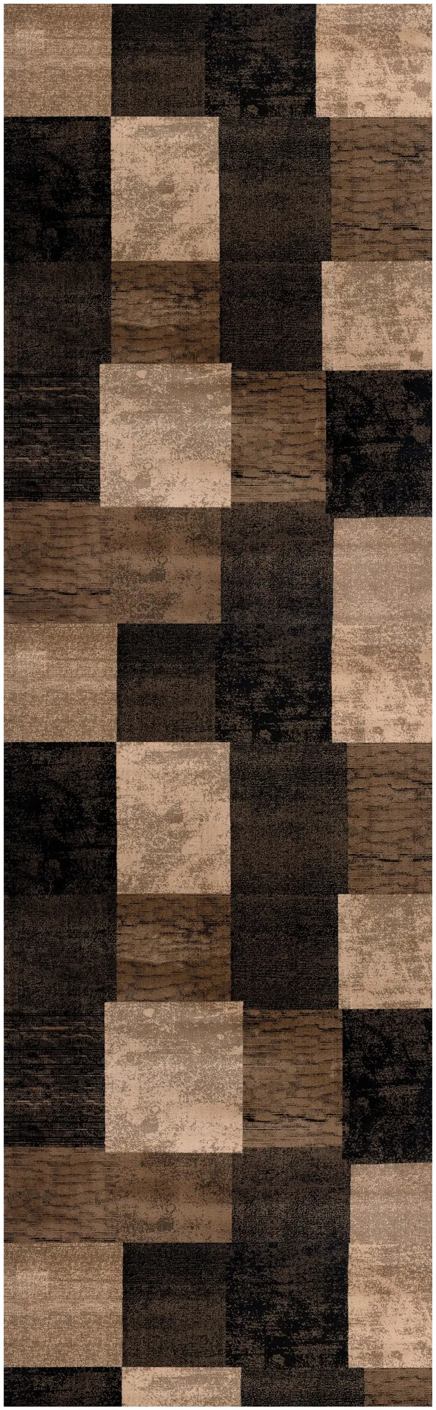 20' Brown Black and Tan Geometric Power Loom Runner Rug Photo 2