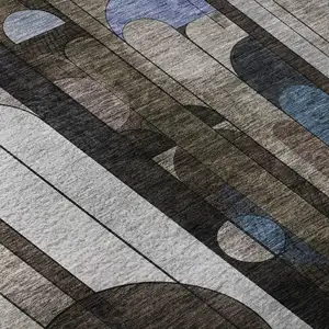 Photo of 8' Brown Blue And Beige Geometric Washable Round Rug With UV Protection