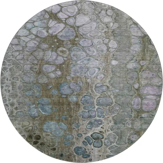 8' Brown Blue And Gray Abstract Washable Round Rug With UV Protection Photo 1