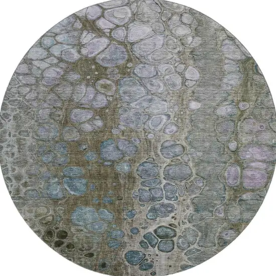 8' Brown Blue And Gray Abstract Washable Round Rug With UV Protection Photo 4