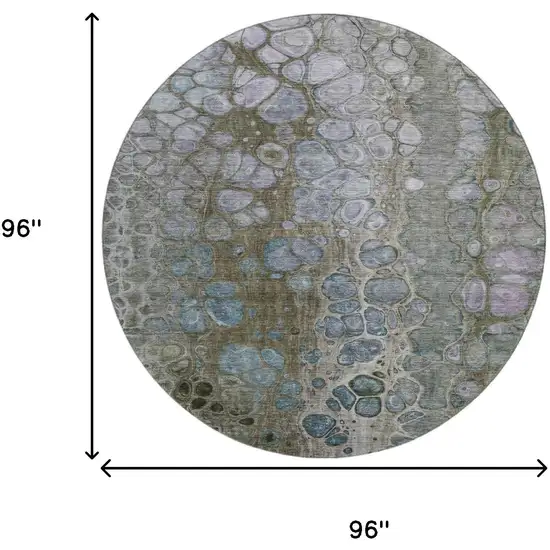 8' Brown Blue And Gray Abstract Washable Round Rug With UV Protection Photo 9