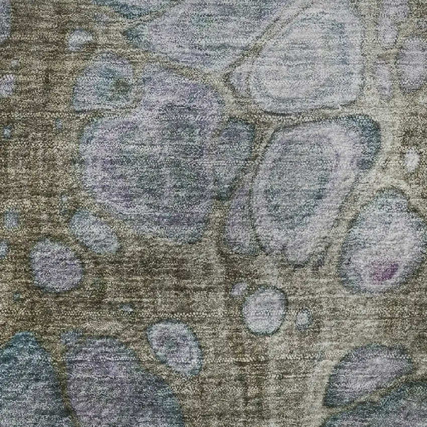 8' Brown Blue And Gray Abstract Washable Round Rug With UV Protection Photo 9