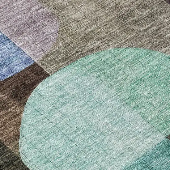 8' Brown Blue And Green Round Abstract Washable Indoor Outdoor Area Rug Photo 9