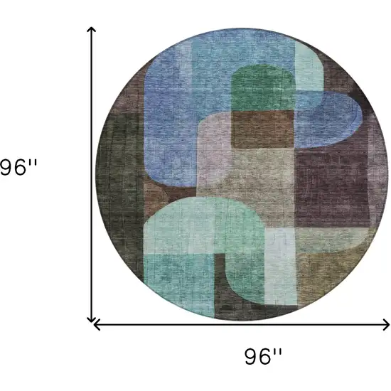 8' Brown Blue And Green Round Abstract Washable Indoor Outdoor Area Rug Photo 8