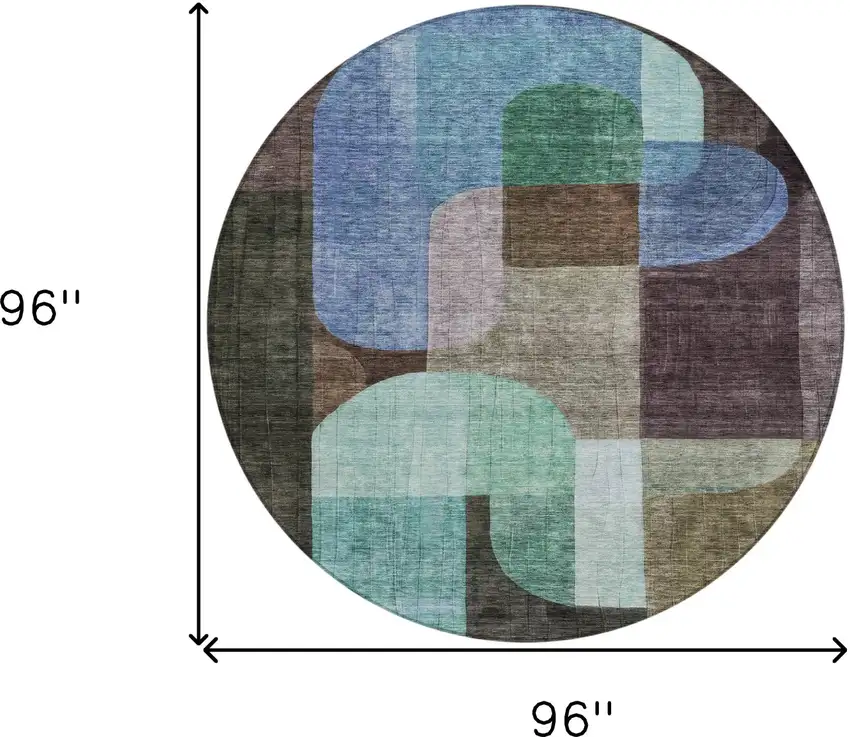 8' Brown Blue And Green Round Abstract Washable Indoor Outdoor Area Rug Photo 8