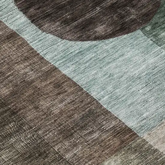 8' Brown Blue And Green Round Geometric Washable Indoor Outdoor Area Rug Photo 4