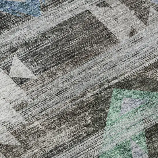 8' Brown Blue And Green Southwestern Washable Round Rug With UV Protection Photo 9