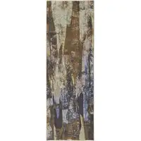 Photo of 8' Brown Blue And Ivory Abstract Power Loom Distressed Runner Rug