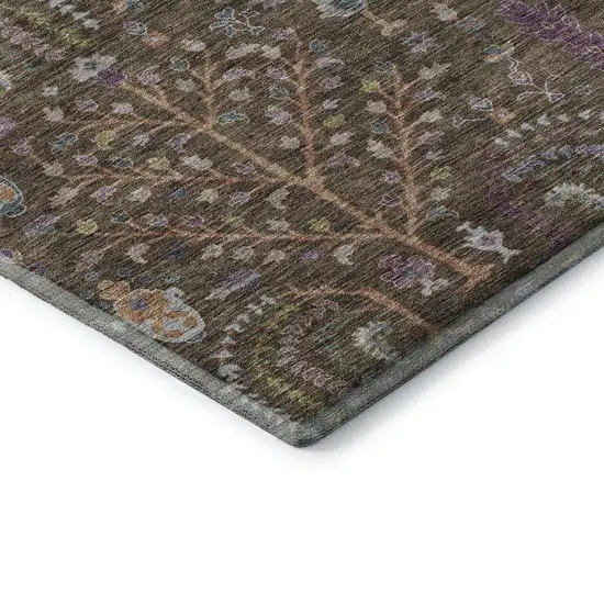 8' Brown Blue And Purple Floral Washable Round Rug With UV Protection Photo 6
