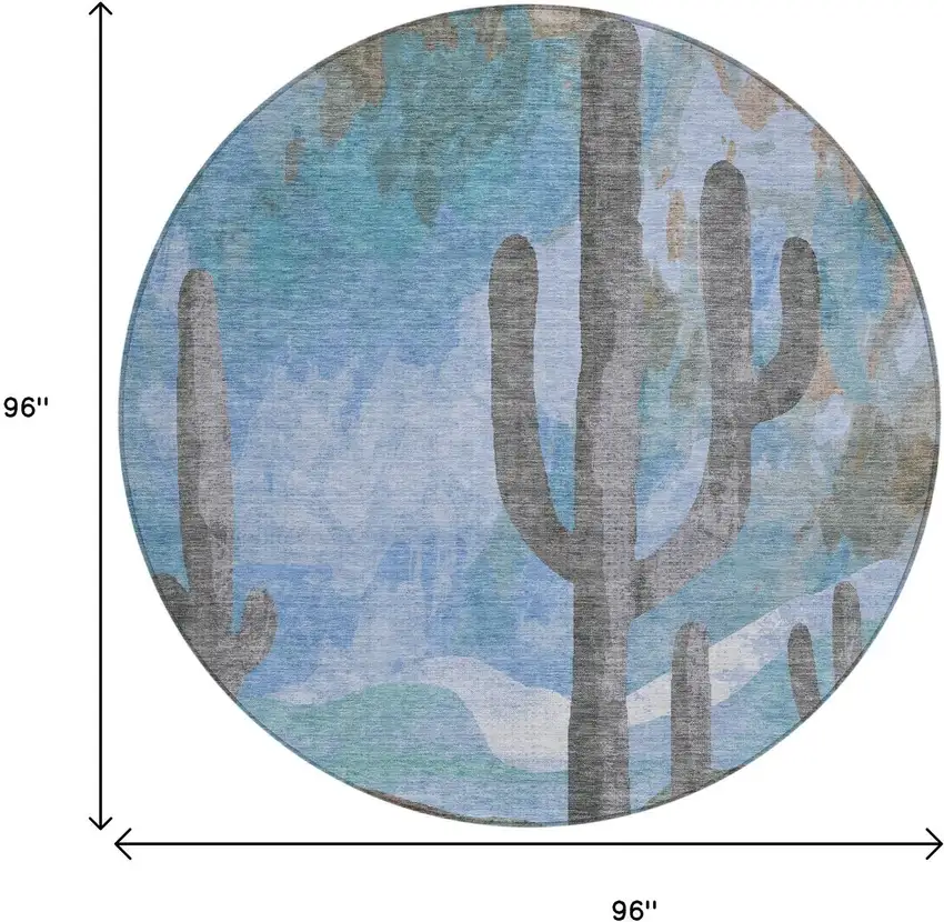 8' Brown Blue And Taupe Round Botanical Leaves Washable Indoor Outdoor Area Rug Photo 3