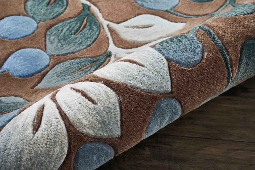 5' Brown Botanical Leaves Round Rug Photo 6