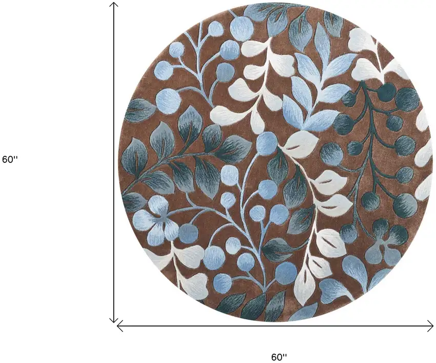 5' Brown Botanical Leaves Round Rug Photo 8