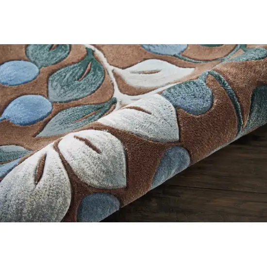 5' Brown Botanical Leaves Round Rug Photo 8