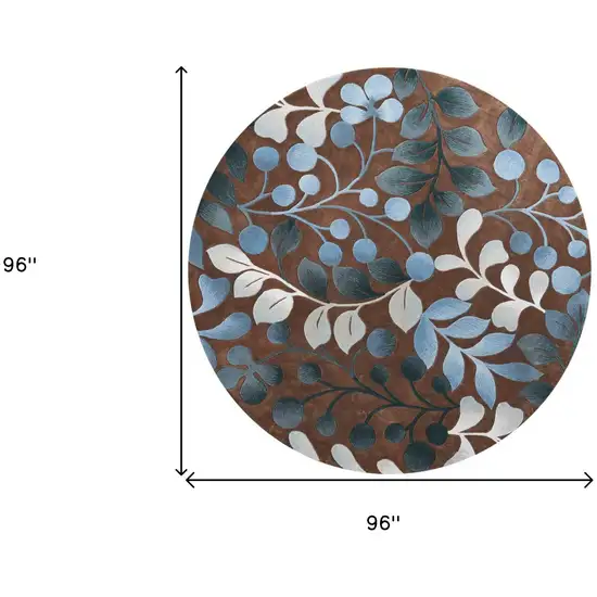 8' Brown Botanical Leaves Round Rug Photo 8