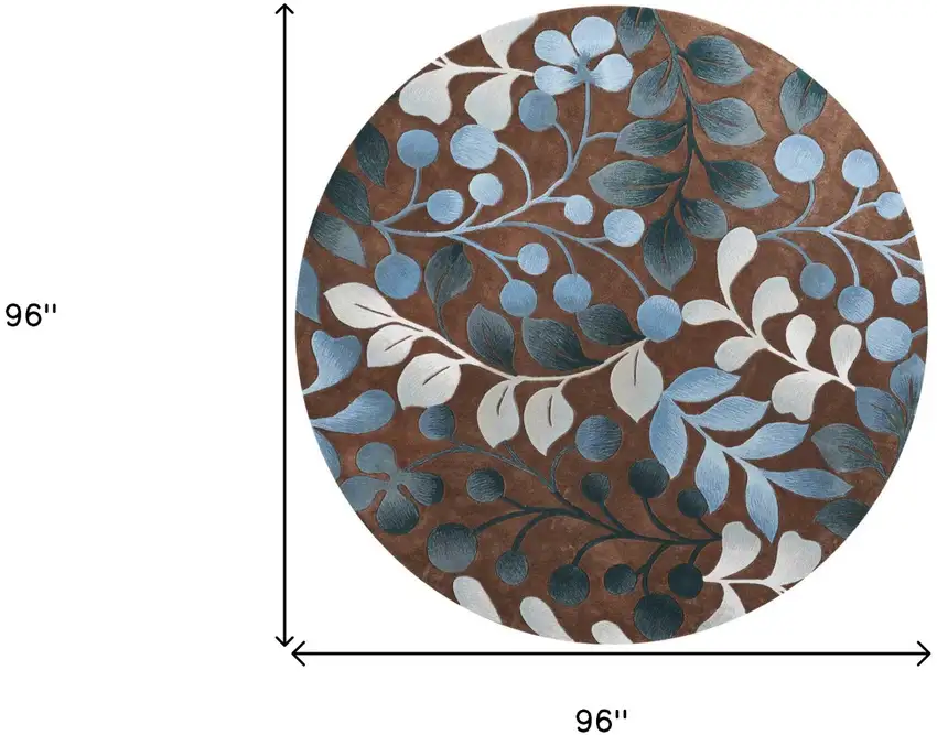 8' Brown Botanical Leaves Round Rug Photo 8